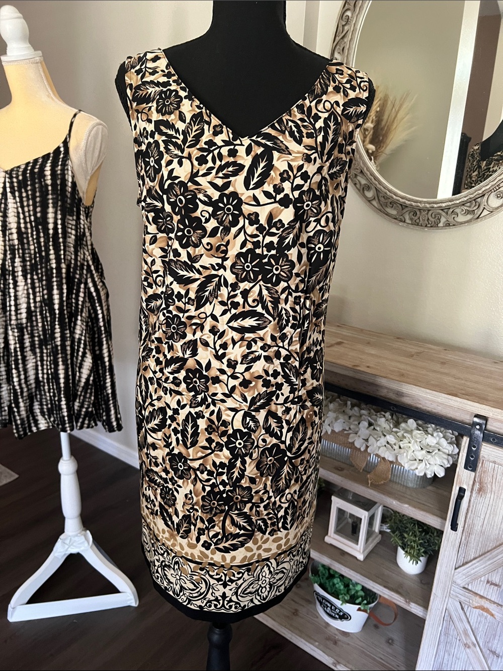 Kathie Lee Collection Black and Cream Floral Midi Dress